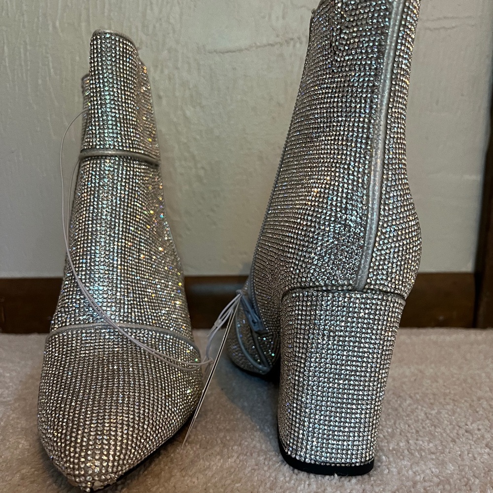 A New Day Silver Glitter Ankle Boot with Block Heel - Size 8.5 - NWT